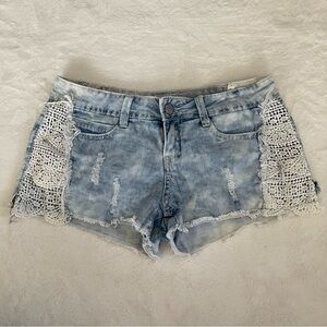 Hippie Laundry Light Blue Denim Shorts with Lace Accents